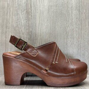 Brown Leather Slingback Clogs